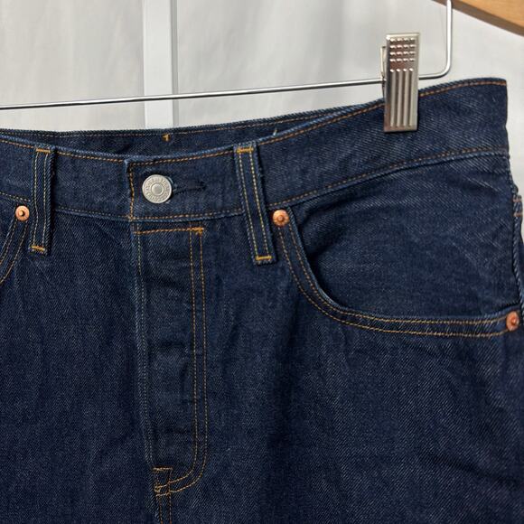 Levis Premium Jeans Womens 31 x 30 Blue 501 '90s Selvedge Dark Wash Button Fly - Picture 13 of 15